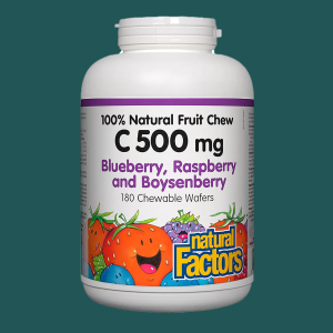 Natural Factors Vitamin C 500 mg Blueberry, Raspberry and Boysenberry 180 Chewable Wafers