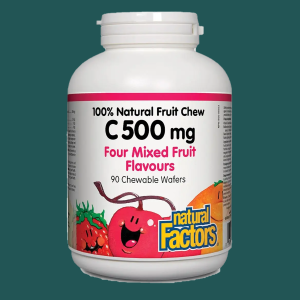 Natural Factors Vitamin C 500mg Four Mixed Fruit 90 Chewable Wafers