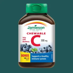 Jamieson Vitamin C 500mg Blueberry 100+20 Chewable Tablets