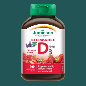 Jamieson Kids Vitamin D3 400IU Strawberry 100 Chewable Tablets