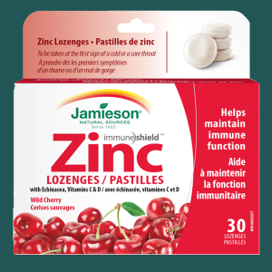 Jamieson Zinc With Echinacea Vitamin C & D Wild Cherry 30 Lozenges