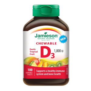 Jamieson Vitamin D3 1000IU Tropical Fruit 100 Chewable Tablets