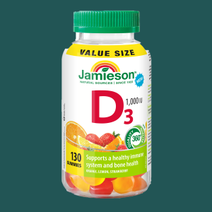 Jamieson Vitamin D3 Gummies 1000IU Orange, Lemon, Strawberry 130 Gummies