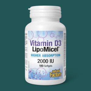 Natural Factors Vitamin D3 LipoMicel 2000IU 180 Softgels