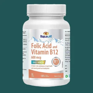 Maplelife Nutrition Folic Acid + Vitamin B12 600mcg 90 Tablets