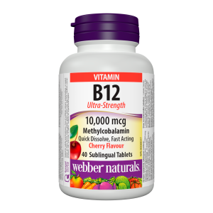 Webber Naturals Vitamin B12 Methylcobalamin 10,000mcg Cherry Flavour 40 Tablets
