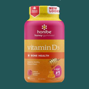 Honibe Honey Vitamin D3 Bone Health Natural Raspberry Flavour 70 Gummies