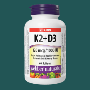 Webber Naturals Vitamin K2 + D3 120mcg / 1000 IU 60 Softgels